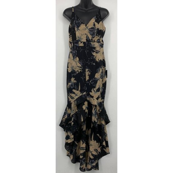 Lulus Women Dress Size Medium M Black Tan Floral Shift Fit Flare Ruffle NWT New - Picture 1 of 8